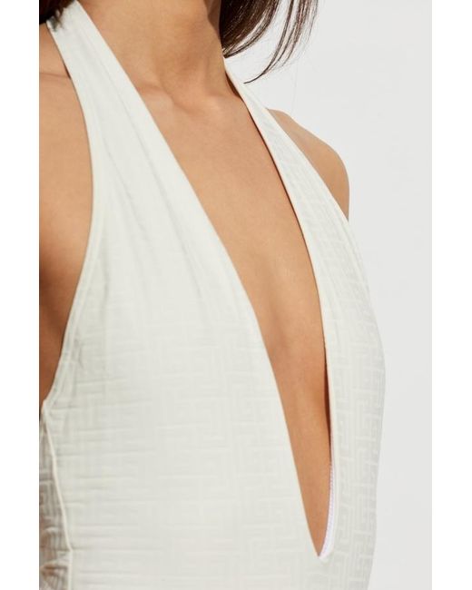 Balmain White V-Neck Swimsuit