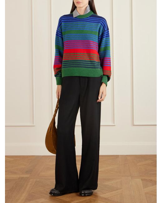 The Elder Statesman Black Cashmere And Wool Blend Wide-Leg Casual Pants