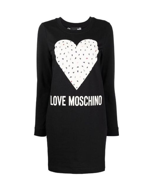 Moschino Black Heart-Print Sweatshirt Dress