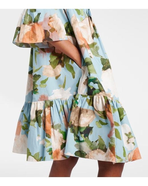 Erdem Green Floral Gathered Cotton Poplin Minidress