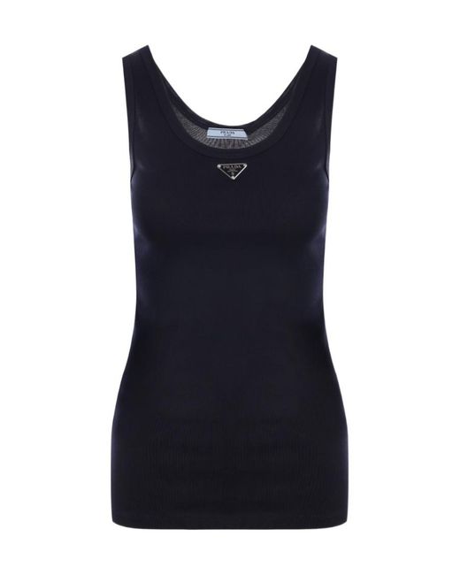 Prada Blue Logo Plaque Sleeveless Tank Top