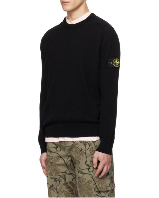 Stone Island Black Compass Badge Crewneck Jumper for men