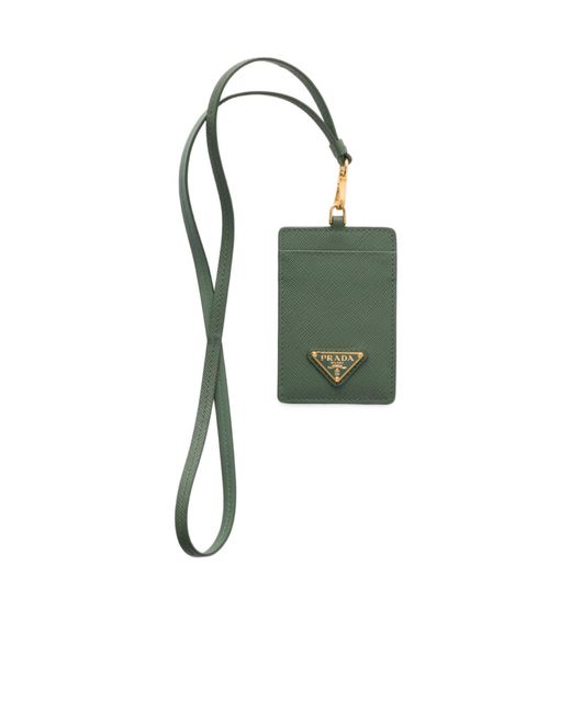 Prada Green Triangle-Logo Leather Card Holder