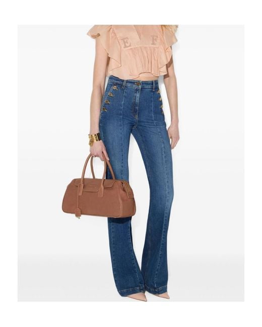 Elisabetta Franchi Blue Palazzo Jeans With Row Of Buttons