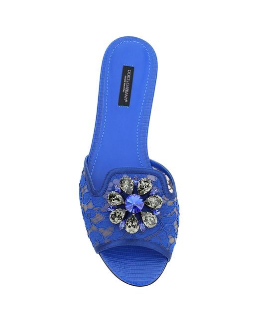 Dolce & Gabbana Blue Bianca Lace Detailed Sandals