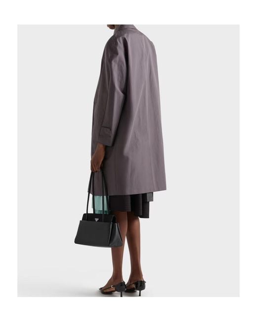 Prada Gray Single-Breasted Double Poplin Coat
