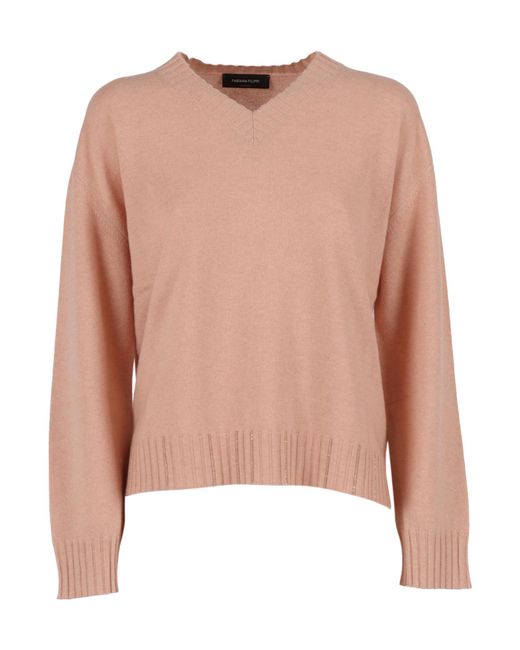 Fabiana Filippi Pink V-Neck Embellished Sweater