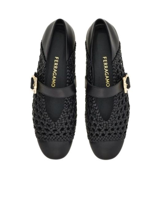 Ferragamo Black Gancini Buckle Ballet Flat