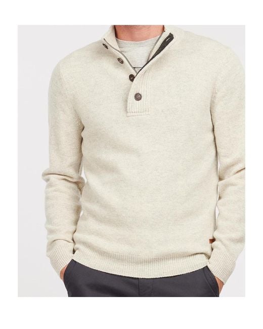 Barbour White High-Neck Half Buttoned Knit Jumper for men