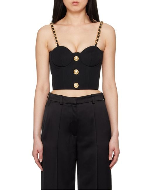 Balmain Black Rear Zipped Embellished Bustier Top