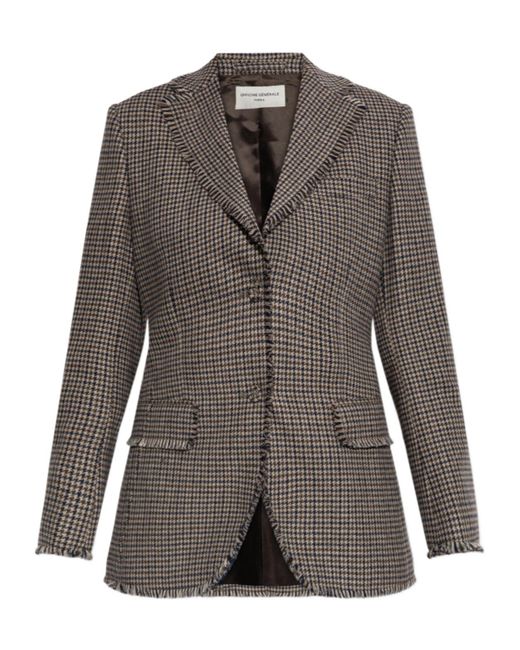 Officine Generale Brown Houndstooth Single-Breasted Blazer