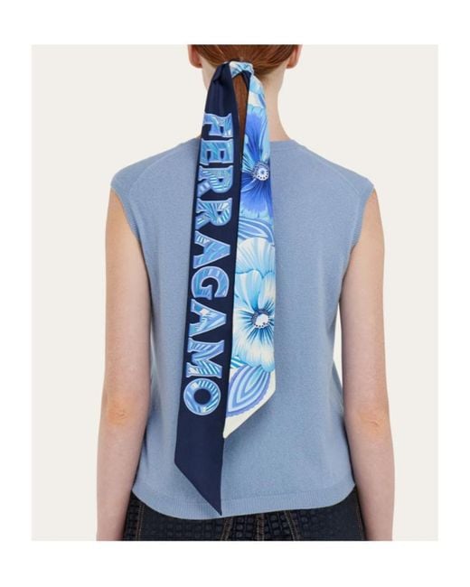 Ferragamo Blue Brezza Print Silk Bandeau