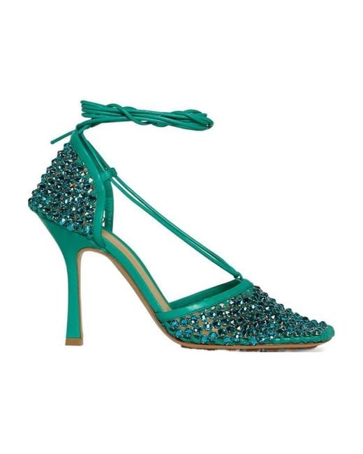 Bottega Veneta Women's Green Sparkle Stretch Sandals