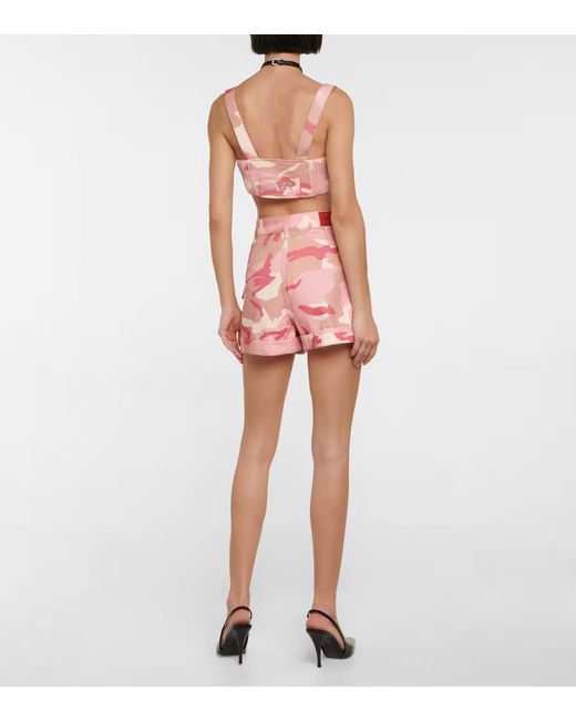 Alessandra Rich Pink Camouflage-Patterned Cotton Bra Top