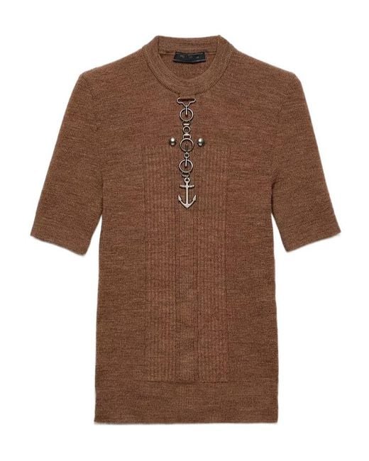 Prada Brown Short-Sleeved Crewneck Jumper for men