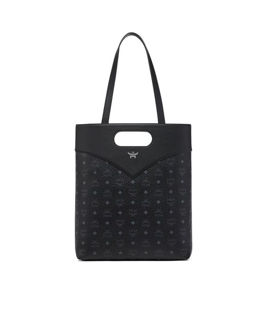 MCM Black Logo Printed Shopper Bag for men