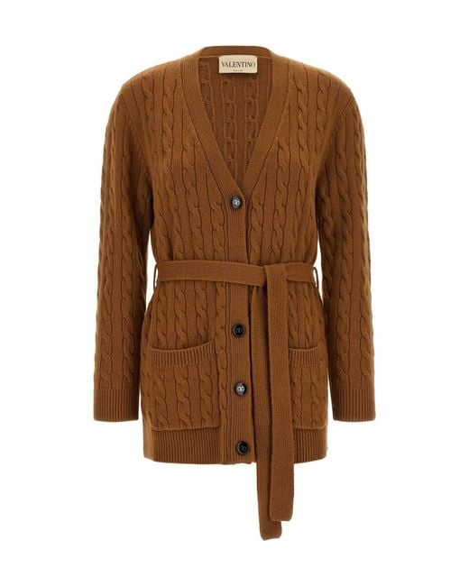 Valentino Brown Belted Button-Up Cardigan