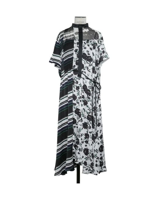 Sacai Black Floral-Print Midi Dress