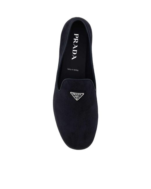 Prada Black Triangle-Logo Suede Slippers for men