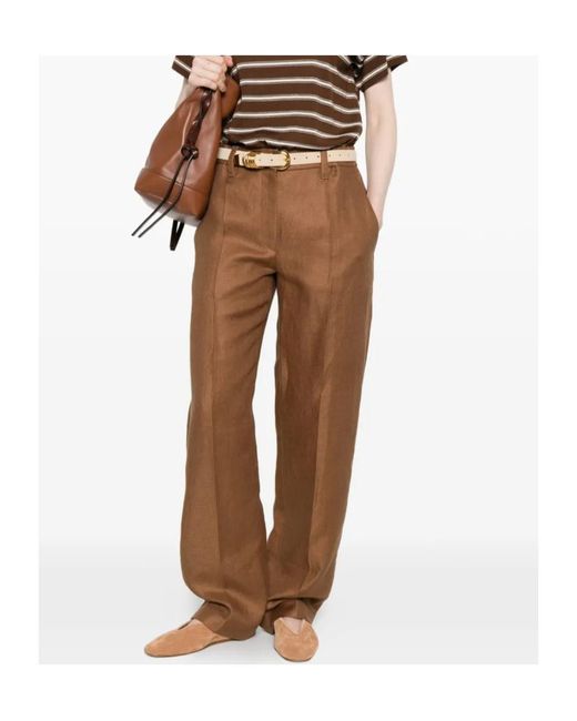 Brunello Cucinelli Brown Elasticated-Waist Pleated Trousers