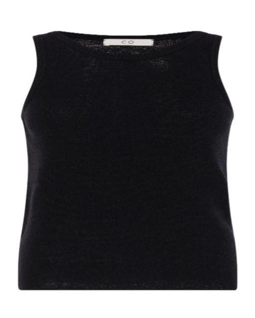 Co. Black Ribbed-Knit Silk-Blend Top