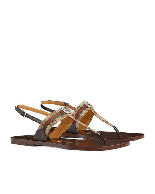 Gucci Brown Interlocking G Web Sandal, Gg Canvas