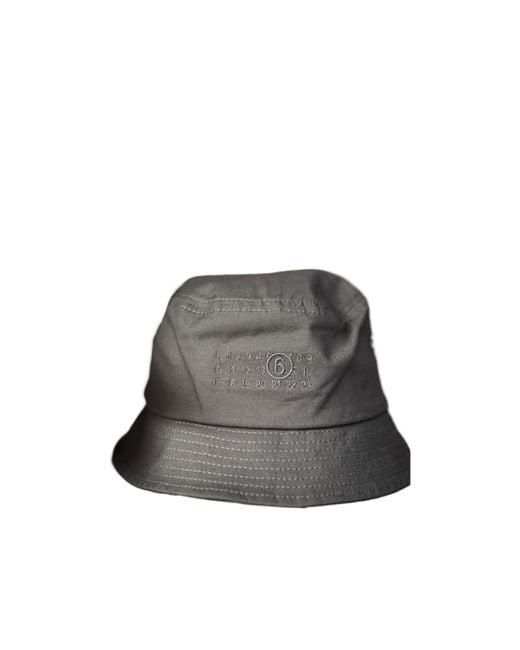 MM6 by Maison Margiela Gray Logo Embroidered Bucket Hat for men