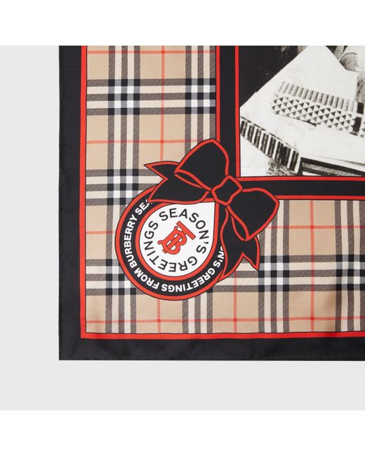 Burberry White Archive Campaign-Print Silk Scarf for men