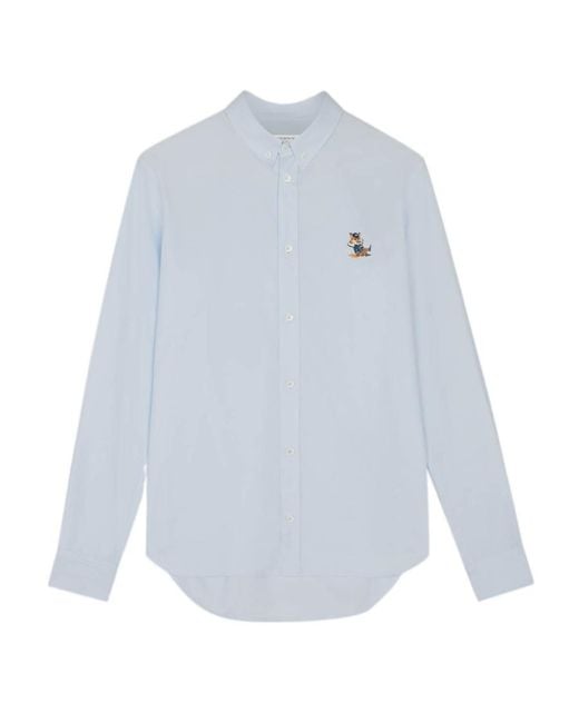 Maison Kitsuné White Fox-Patch Long-Sleeve Shirt for men