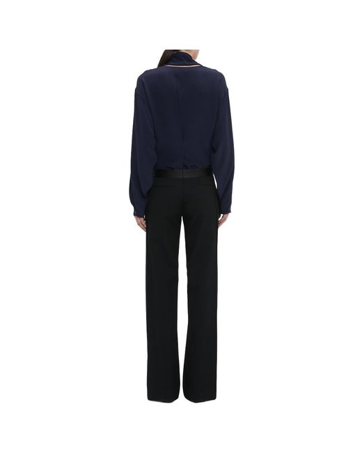 Victoria Beckham Black Wide-Leg Satin-Trim Trousers