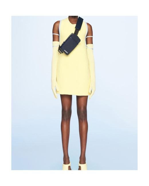 Jacquemus Yellow Bare-Shouldered Mini Dress