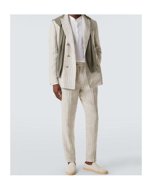 Brunello Cucinelli White Pinstripe Linen Suit for men