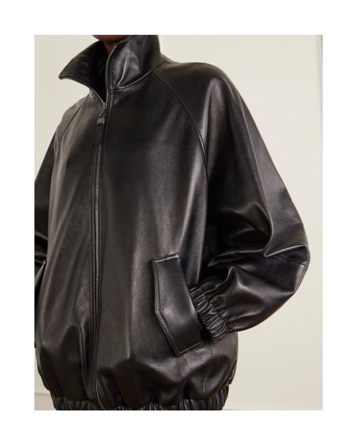 Brunello Cucinelli Black Zipped Leather Bomber Jacket