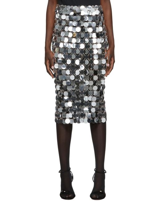 Rabanne Black Mirror-Effect Sequin Midi Skirt