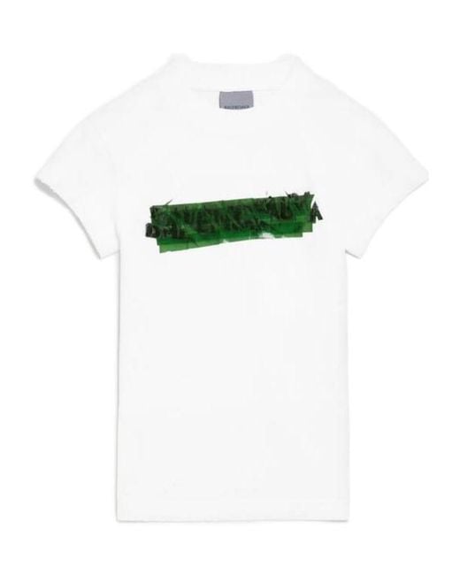 Balenciaga Green Messy Spray Chopped Back T-Shirt