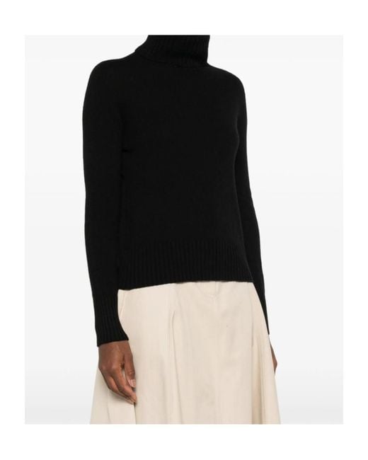 Aragona Black Roll-Neck Ribbed-Trim Sweater