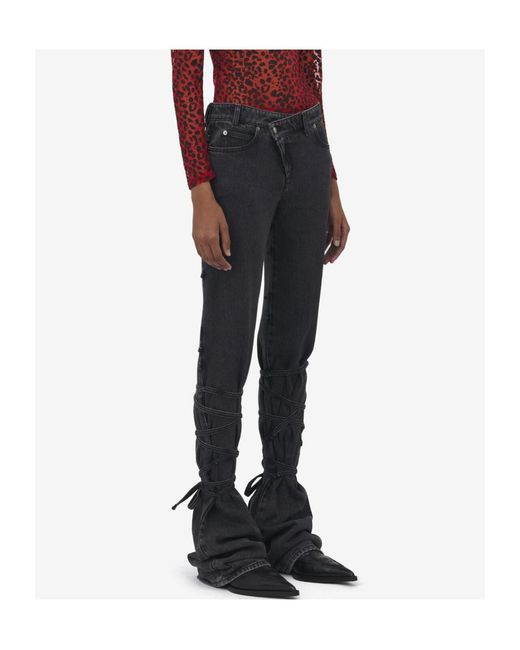 McQueen Black Low-Rise Tied Jeans