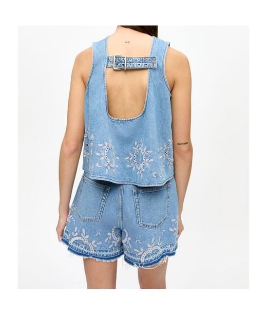Ganni Blue Broderie Anglaise Denim Shorts