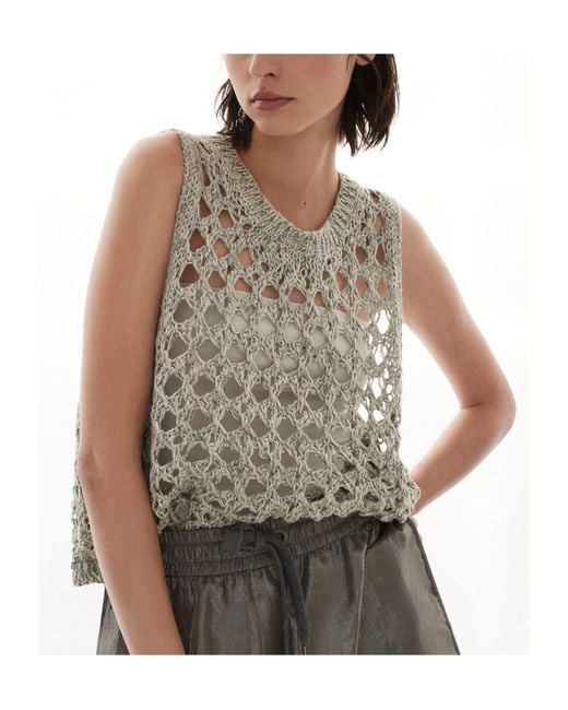 Brunello Cucinelli Gray Open-Knit Sleeveless Vest