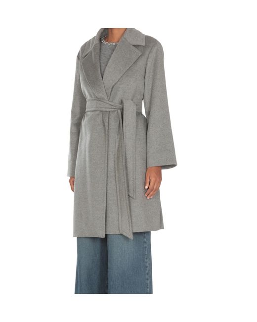 Max Mara Gray Belted Long-Sleeved Coat