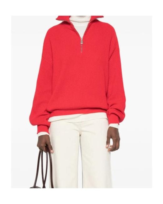 Malo Red Ribbed-Knit Half-Zip Sweater for men