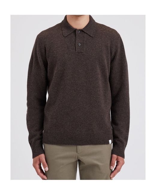Norse Projects Brown Long-Sleeved Wool Polo Shirt for men