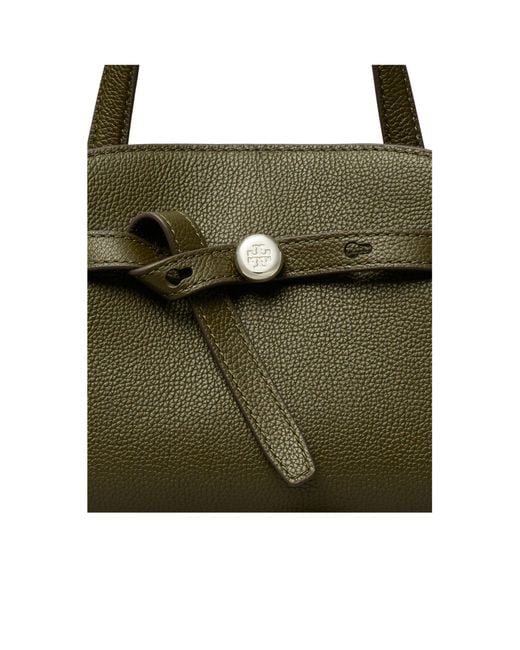 Tory Burch Green Logo-Plaque Grained-Leather Tote Bag