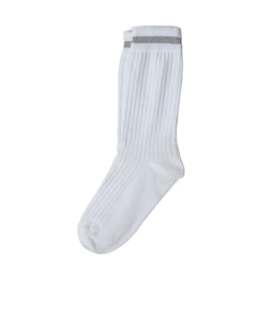 Brunello Cucinelli White Monili-Bead Ribbed-Knit Pull-On Socks