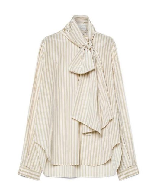 Forte_forte White Striped Tie-Neck Long Sleeved Shirt