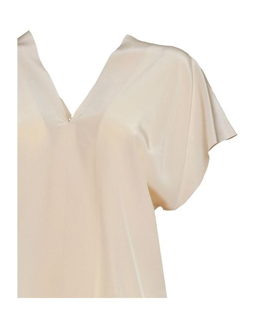 Aspesi Natural V-Neck Satin Blouse