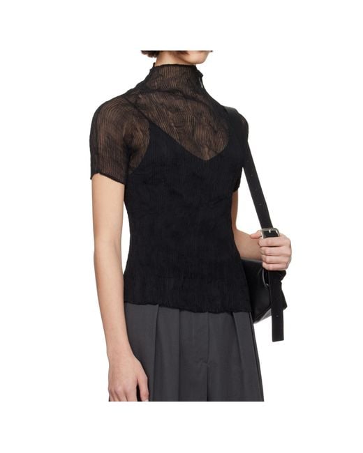 Issey Miyake Black High-Necked Short-Sleeved Top