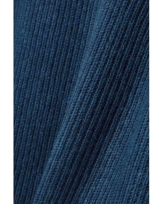 The Elder Statesman Blue Ribbed Cashmere Midi Dress