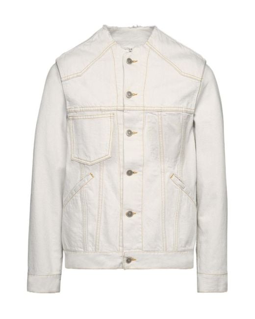 Maison Margiela White Collarless Buttoned Denim Jacket for men