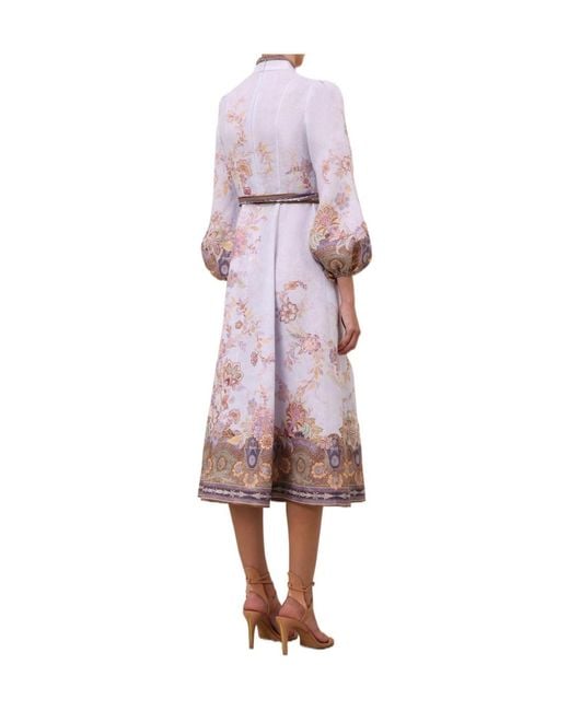 Zimmermann Purple Floral Belted Shirt Dress